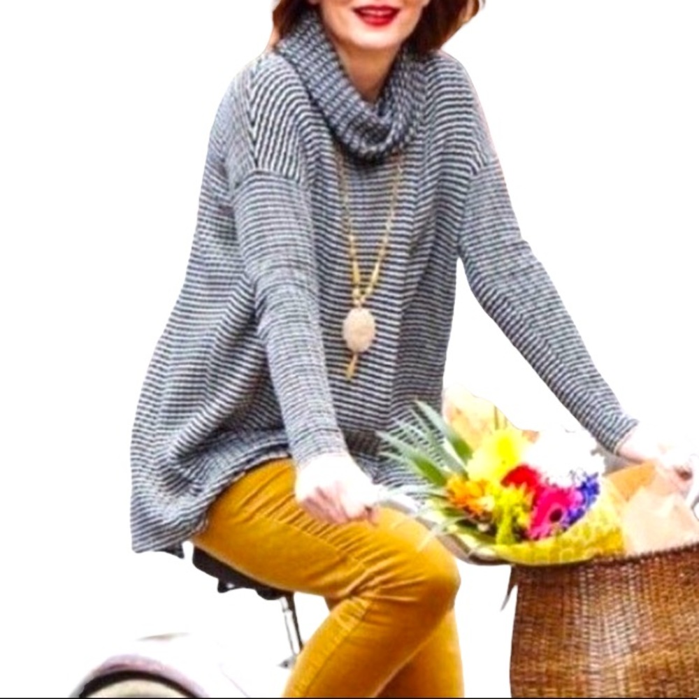 CABI Cowl Turtleneck Striped Fergie Split Sweater #3167 size S